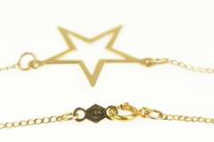 14K Yellow Gold Five Pointed Star Cut Out Fashion Chain Link Necklace