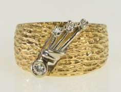 14K Yellow Gold 1940's Diamond Floral Leaf Diamond Cut Band Ring