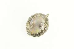 14K White Gold 1940's Opal Diamond Elaborate Floral Leaf Pendant