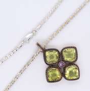 Vintage 925 Sterling Silver Indonesia Peridot Pendant on Italian Chain Necklace