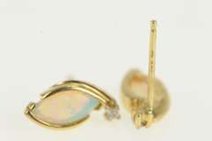 14K Yellow Gold Marquise Natural Opal Diamond Accent Stud Earrings
