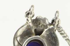 Sterling Silver Oval Blue Glass Southwestern Feather Flower Pendant