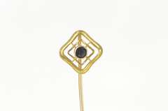 10K Yellow Gold Art Deco Ornate Sapphire Square Filigree Pin/Brooch