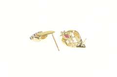 14K Yellow Gold Marquise Ruby Diamond Accent Curved Stud Earrings