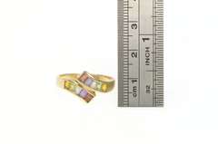 14K Yellow Gold Brazil Mix Princess Rainbow Bypass Band Ring