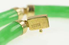 14K Yellow Gold Carved Jade Curved Stone Link Vintage Bracelet