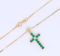 Stunning Yellow Gold Emerald and Diamond Cross Pendant on Chain