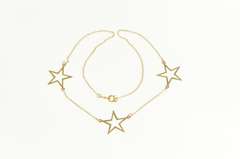 14K Yellow Gold Five Pointed Star Cut Out Fashion Chain Link Necklace