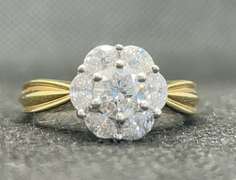 TWO TONE FLORAL CLUSTER DIAMOND ENGAGEMENT RING IN 14K SOLID YELLOW AND WHITE GOLD