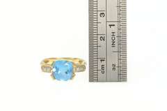 14K Yellow Gold Cushion Blue Topaz Diamond Accent Cocktail Ring