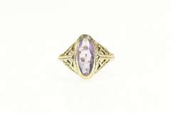 10K Yellow Gold Art Nouveau Ornate Filigree Amethyst Cocktail Ring