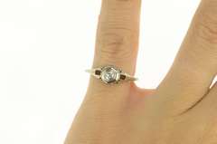 18K White Gold Art Deco Diamond Filigree Baguette Engagement Ring