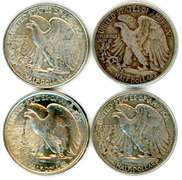 4 Walking Liberty Silver Half Dollars