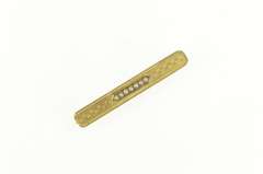14K Yellow Gold Victorian Seed Pearl Engraved Pattern Bar Pin/Brooch