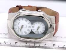Philllip Stein Teslar Dual Time Zone Brown Leather Strap Watch