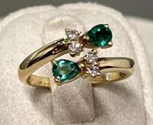 14kt Solid Yellow Gold, Emerald, and Diamond Ring