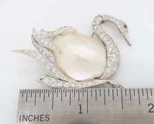 Mother of Pearl, Diamond, and Ruby Brooch