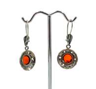 Vintage Pair of 925 Sterling Silver and Baltic Amber Drop Earrings