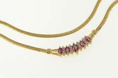 14K Yellow Gold Marquise Natural Ruby Diamond Herringbone Necklace