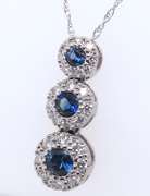 Favorite White Gold 3 Stone Sapphire and Diamond Pendant on Chain