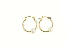 14K Yellow Gold Pearl Beaded 14.5mm Classic Statement Hoop Earrings