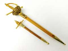 2 Vintage Leather Damascene Sword Letter Openers