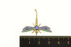 14K Yellow Gold 0.50 Ctw Sapphire Diamond Enamel Dragonfly Pin/Brooch