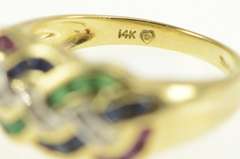 14K Yellow Gold Sapphire Diamond Emerald Ruby Braid Band Ring
