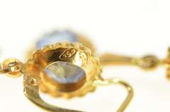 18K Yellow Gold 1940's Sim. Sapphire Ornate Floral Dangle Earrings