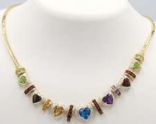 Eyecatching Yellow Gold Multi Color Gemstone Heart Shaped Necklace