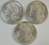Flashy-white top end trio of 1921 P-D-S Morgan Silver Dollars