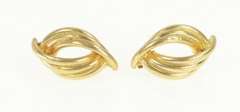14K Yellow Gold Scalloped Grooved Vintage Curved Stud Earrings