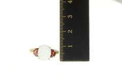 10K Yellow Gold Oval Syn. Opal Garnet Accent Statement Ring