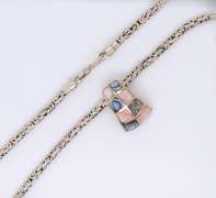Vintage 925 Sterling Silver Gemstone Pendant on Byzantine Chain Necklace