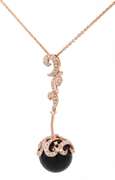 Black Onyx and 0.20ctw Diamond Ball Art Deco Pendant Necklace in 14K