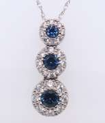 Favorite White Gold 3 Stone Sapphire and Diamond Pendant on Chain