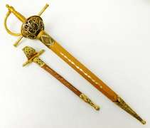 2 Vintage Leather Damascene Sword Letter Openers