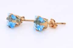 2 Pairs of Blue Topaz and Peridot 14kt Yellow Gold Stud Earrings