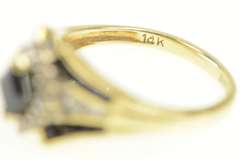 14K Yellow Gold Natural Sapphire Diamond Halo Engagement Ring