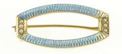 14K Yellow Gold Victorian Enamel Seed Pearl Accent Oval Pin/Brooch