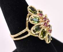 Fascinating Ruby And Green Tourmaline Ring In 14K Yellow Gold