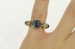 14K Yellow Gold 1930's 4.00 Ctw Blue Topaz Tourmaline Diamond Ring