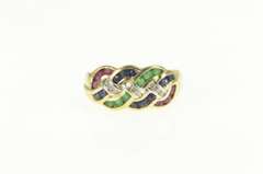 14K Yellow Gold Sapphire Diamond Emerald Ruby Braid Band Ring