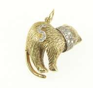 14K Yellow Gold SK Diamond Collar Kitty Cat Pet Charm/Pendant
