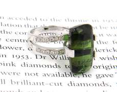 Unique 18kt White Gold Tourmaline and Diamond Ring