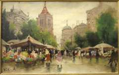 Antal Berkes Framed Oil Painting Antal Berkes  Budapest Cityscape
