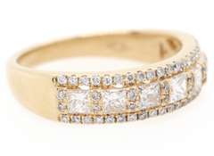 Gorgeous 0.95ctw Princess and Round Diamond Triple Row Band Ring in 14K