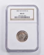 MS65 1883 Liberty V Nickel No Cents NGC