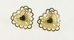 14K Yellow Gold Heart Scalloped Filigree Love Symbol Stud Earrings