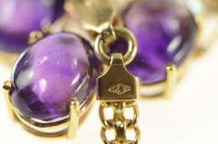 14K Yellow Gold 1940's Amethyst Cabochon Pearl Statement Necklace